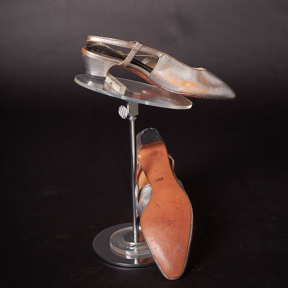 1970s Silver Pappagallo Ballet Slingback Heels Shoes